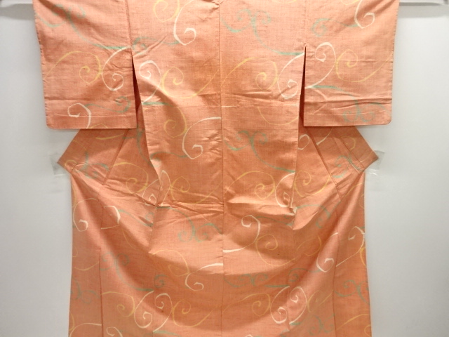 JAPANESE KIMONO / ANTIQUE HITOE KIMONO / SILK / TSUMUGI / WOVEN ARABESQUE